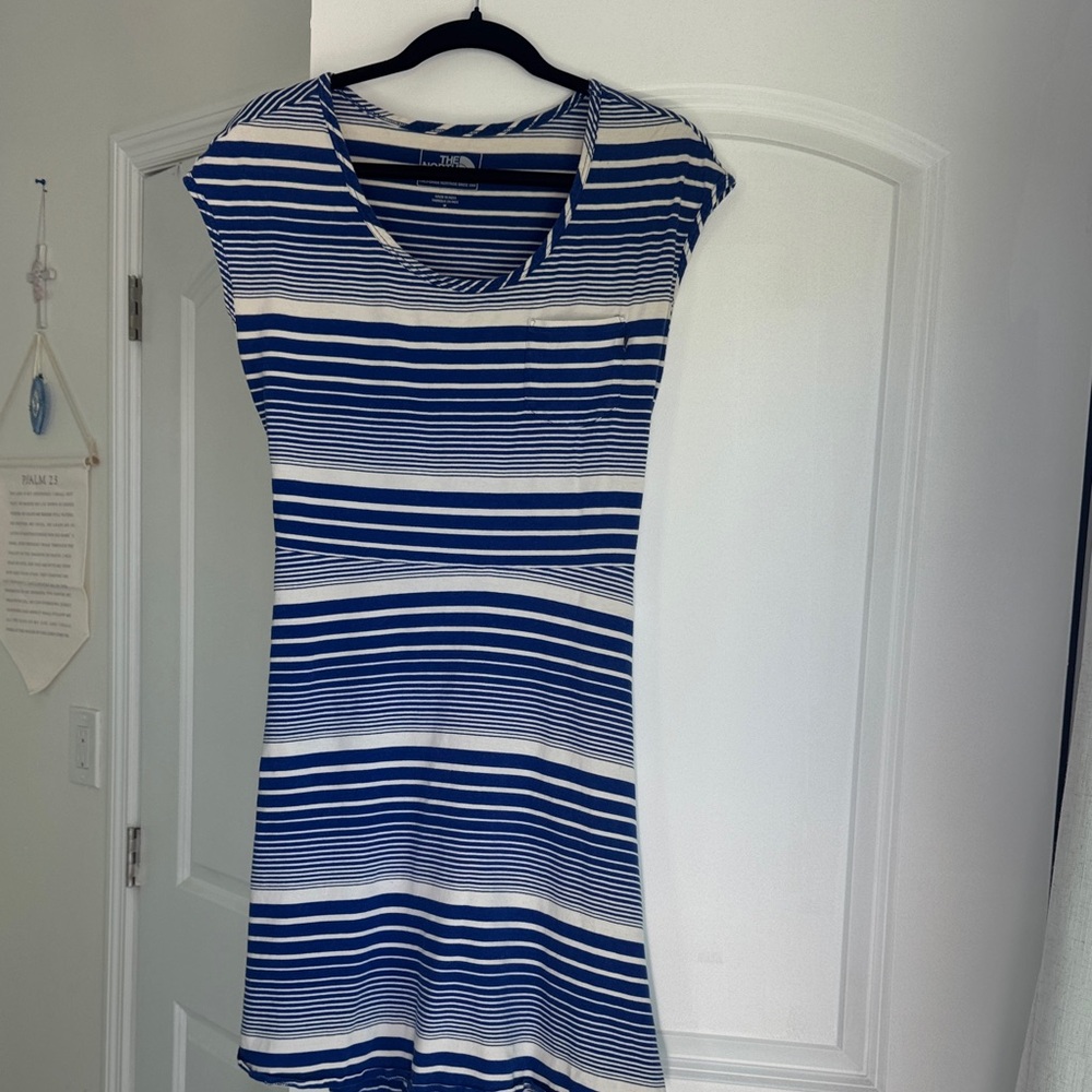 North Face Striped Blue and White Dress with Breast pocket. Back tie.